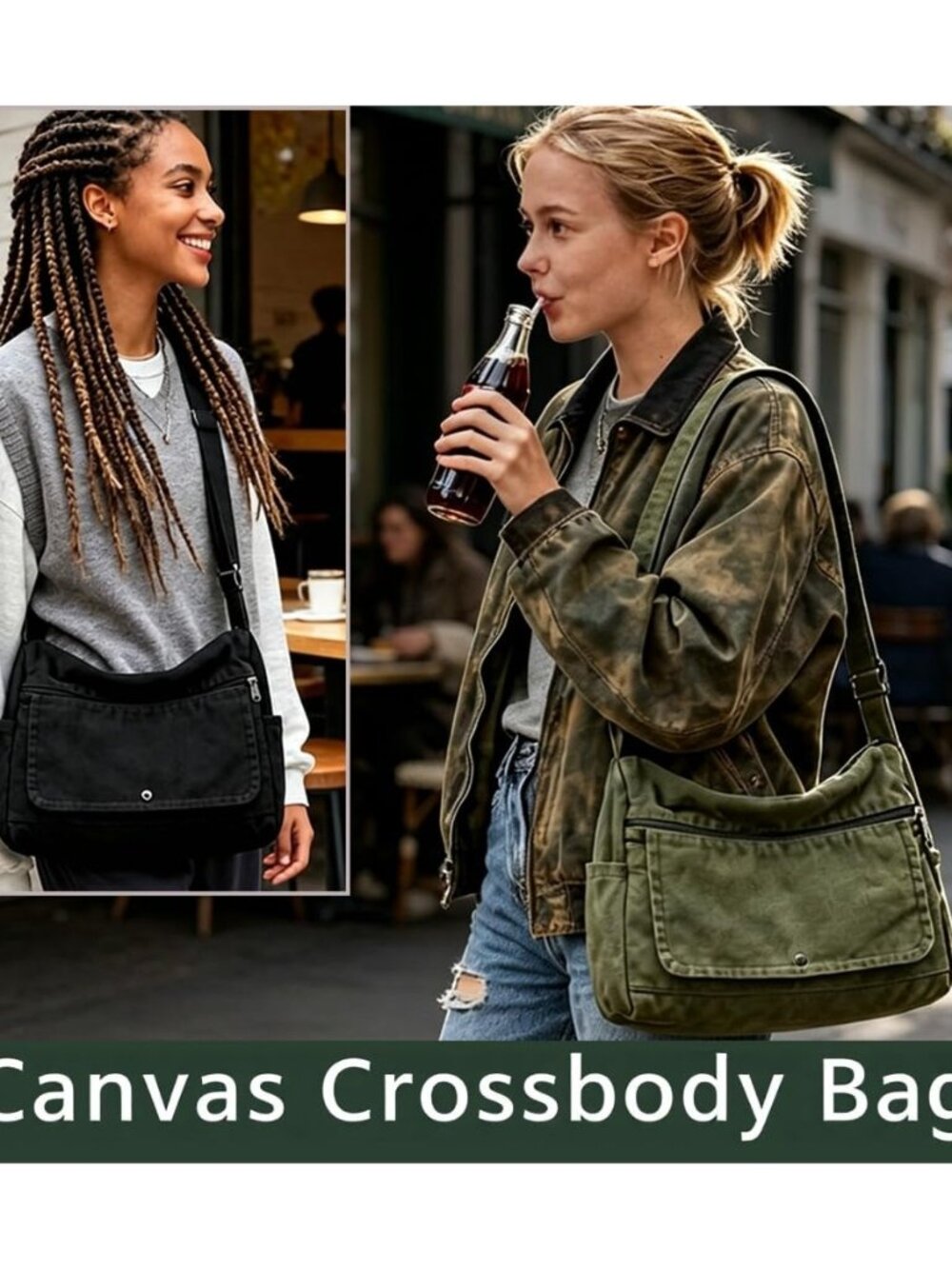 Canvas Messenger Bag for Women, Vintage Hobo Crossbody Shoulder Bag, Satchel
